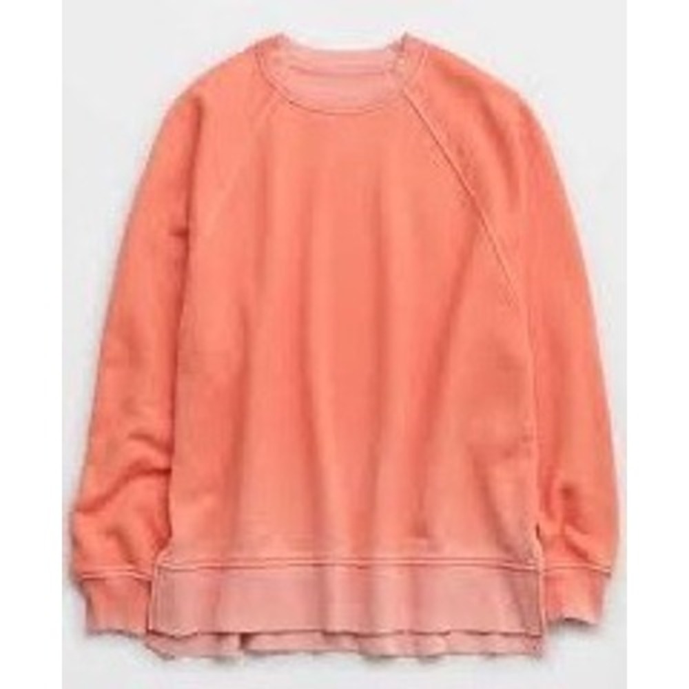 Aerie Wonder Textured‎ Sweatshirt Women Medium Coral Raglan Split Hem Athleisure